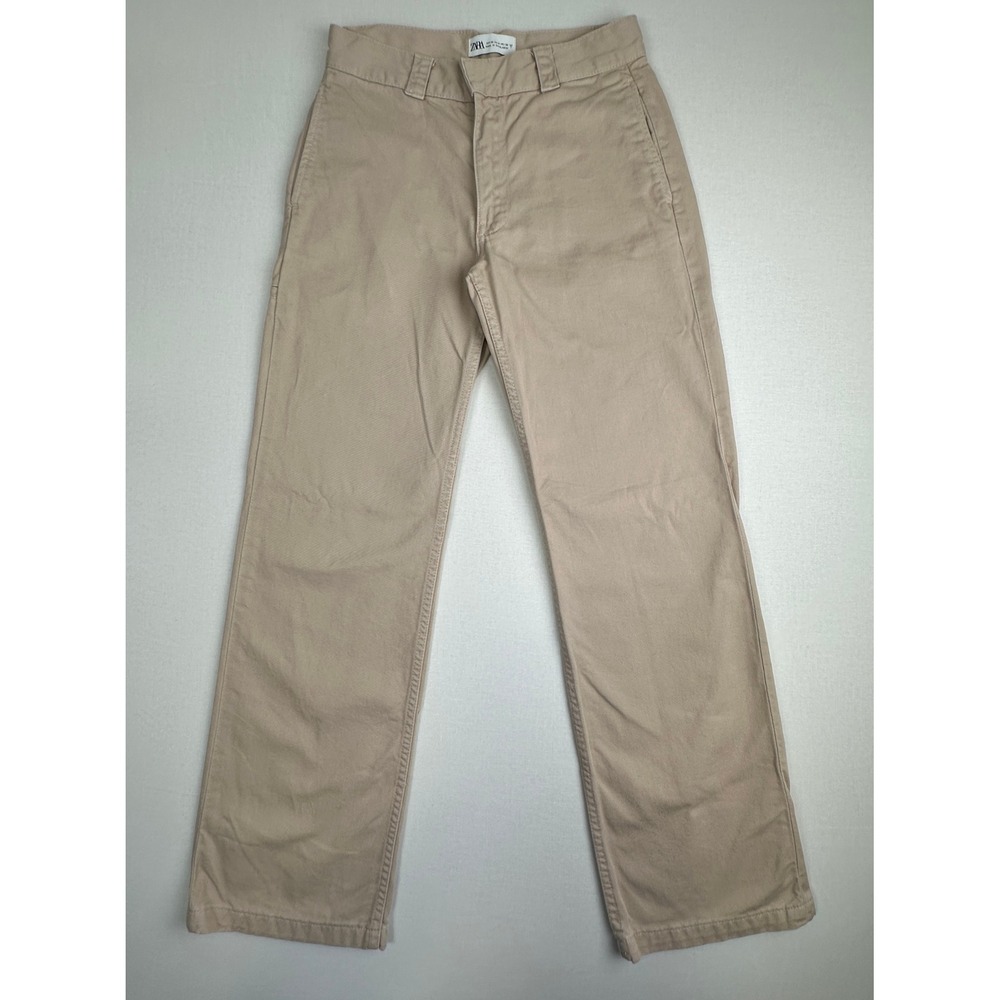 Zara Utility Pants Khaki Beige Straight Leg High‎ Rise Women's 0